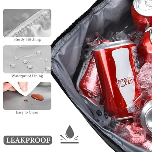 Kato Tirrinia Insulated Lunch Bag 13L(22 Cans), Large Compartment Cool Bag Thermal Tote Bags for Lunch Work School Camping Picnic, Foldable Cooler Bag for Meal Prep or Lunch Box Container, Charcoal — view 5