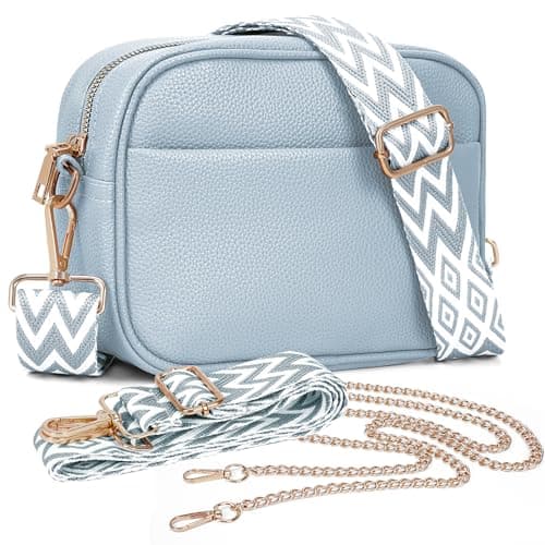 TIAASTAP Crossbody Bags for Women - Leather Handbags & Shoulder Bags Ladies Camera Cross Body Bag with Adjustable Wide Strap and Chain for Travel Shopping Work (Blue)