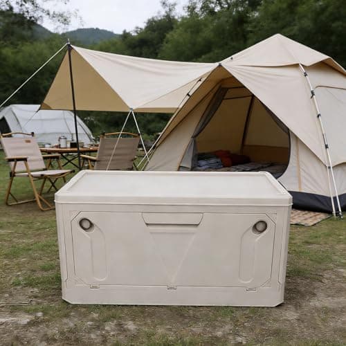 Aramox Camping Storage Box PP Car with 50kg Capacity Foldable Design 3 Compartments Removable Lid and Cooler Bag for SUV Road Trips Camping (Beige Coffee Color) — view 4