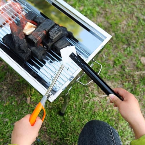 Angoily 4pcs Ergonomic Iron Charcoal BBQ Tongs with High Friction and Labour Saving Grip, for Backyard Barbecue and Camping Outdoor Charcoal Clamps and Barbecue Tools — view 5