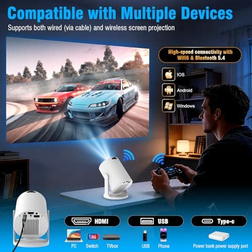 Ultimate 4K Mini Projector with 360° Rotation, Portable Smart Projector for Bedroom & Home Cinema, WiFi6, Bluetooth, Built-in Apps, Short Throw Projector & USB-C Power Bank Compatible — view 5