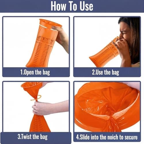 20Pack Vomit Bags Disposable Barf Bags,1000ml High Density Emesis Bags with Snap,Perfect for Morning Sickness,Kids,Pregnant Woman,Car Motion Sickness，Airsick (orange) — view 5
