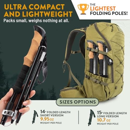 Hiker Hunger Folding Walking Stick, Folding Trekking Poles, Hiking Sticks Foldable Hiking Poles for Men Walking Sticks for Seniors Trekking Poles for Hiking Collapsible Walking Sticks (Black, Small) — view 2