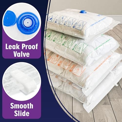 STORAGE MASTER Space Saver Bags for Travel and Home Reusable Vacuum Storage Bags Save 80% More Storage Space Work with Vacuum Cleaner (12 Pack, No Pump Included) — view 3