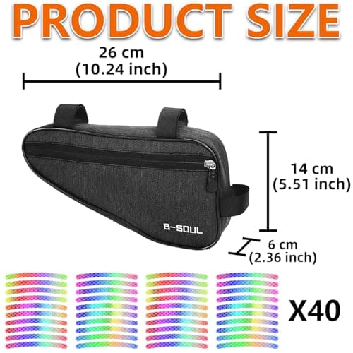 JYJLLM 41PCS Bike Storage Bag Set, Black Waterproof Frame Pouch with 40 Rainbow Decals for Cycling Commute Travel Gift for Adults — view 4
