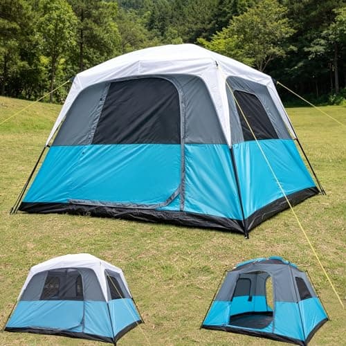 Camping Tent 4-6 Persons Large – 305x274x200cm Waterproof & Windproof Cabin Tent Easy Setup Sturdy Steel & Fibreglass Poles with Rain Cover for Family & Outdoor Adventures