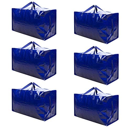 VENO 6 Pack Heavy-Duty Oversize Large Storage Bag Organizer with Zips and Tag Pocket for Moving, Clothes Storage, Laundry Bag, Packing, House Essentials, Sustainable, Water-Resistant (Blue, 6 Pack)