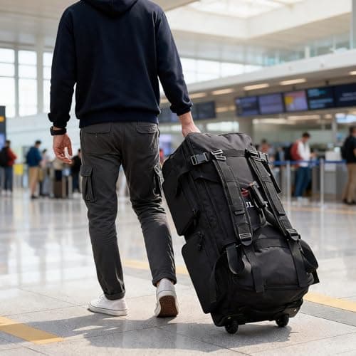BREEZENEST Foldable Rolling Duffel Bag with Wheels 122L Large Capacity Waterproof Wheeled Travel Backpack | Carry On Wheeled Duffel Luggage with Foldable Design, Durable Oxford Fabric — view 6
