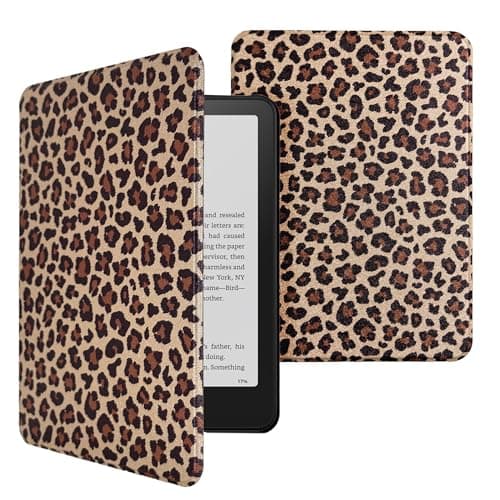 GARD® Case for 7" Kindle Paperwhite (12th Generation-2024) and Kindle Colorsoft Signature Edition - Book Style Folio Durable Vegan Leather Cover with Auto Sleep/Wake, Leopard Print — view 3