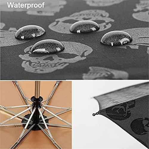 choedii Sun Umbrella UV protection Compact Portable AutomaticParasol Wind Resistant Travel Rain Umbrella For Walking Large Skull Waterproof Folding Umbrella 12.6" 0.89 Lbs (Skull Gold) — view 4