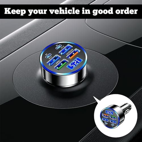2PCS 6-Port USB C Car Charger 66W Super Fast Charging,Car Charger Fast Charge Socket Adapter with LED Voltmeter Compatible with iPhone, Samsung, iPad & More — view 4