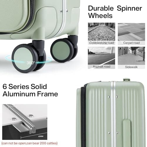 Hanke Expandable Luggage Top Opening Travel Luggage Rolling Suitcase with Cup Holder Hard Shell Suitcases with Wheels, Bamboo Green, 24 Inch EXT — view 6