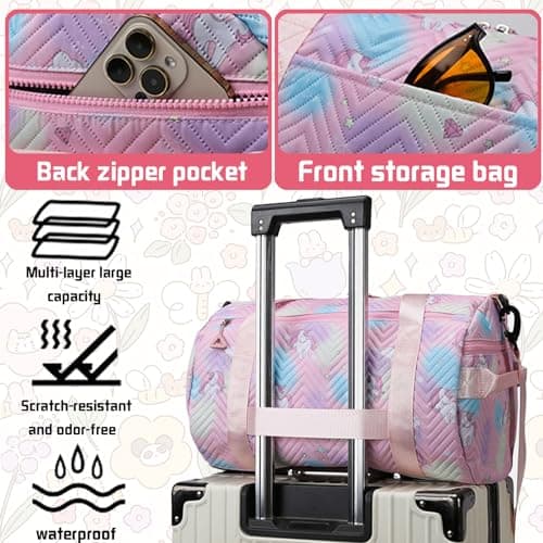 YOUYIKE Small Gym Bag for Girls, Unicorn Travel Bags, Swim with Shoes Compartment & Waterproof Pocket, Waterproof Dance Bag, for Girls Fitness Workout, Travel, Dance, Ballet, Swim, Pink — view 5