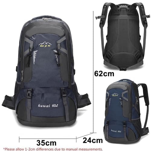 Mxaeyar 60L Hiking Backpack,Waterproof Travel Backpack,Lightweight Camping Rucksack with Machine Washable Design,Unisex Trekking Bag for Outdoor Adventures, Cycling, Daily Use，Dark Blue — view 2