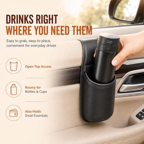 Leather Car Door Cup Holder Seat Side Organizer for Drinks & Phone (Set1) — view 4
