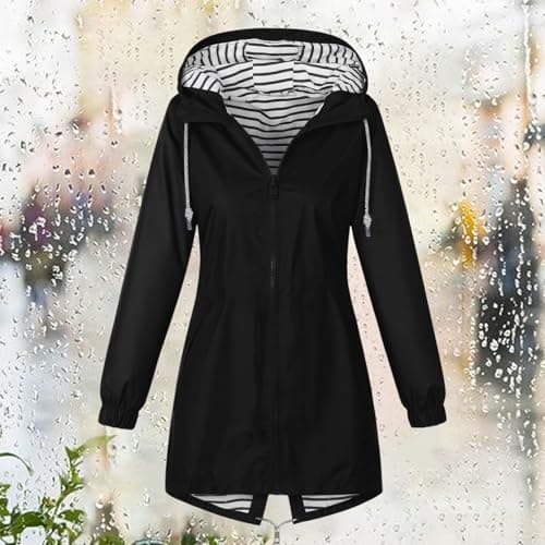 OVARA Lightweight Waterproof Jacket Womens, Casual Outdoor Raincoats with Hood, Breathable Zip Up Softshell Jackets with Pockets,Windbreaker Jacket Women — view 3