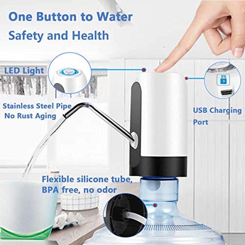 Electric Water Bottle Pump, USB Charging Automatic Drinking Water Dispenser, 30 Days Battery Life, Portable Water Bottle Switch for Universal 2-5 Gallon Bottle, For Home, Office, Travel, Camping,White — view 4