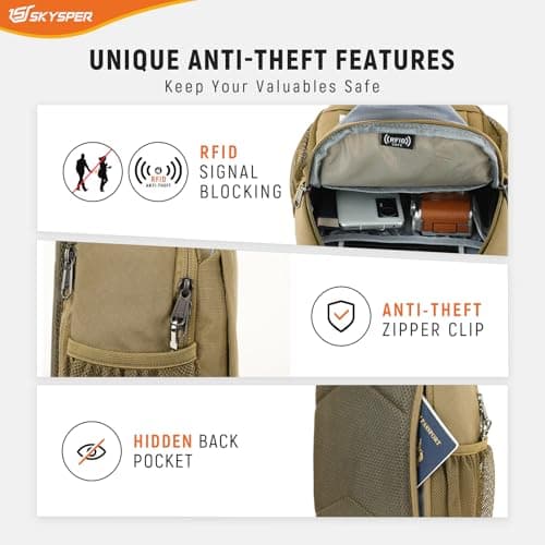SKYSPER Sling Bag RFID Cross Body Bag Recycled Crossbody Backpack Travel Daypack(Camel) — view 3