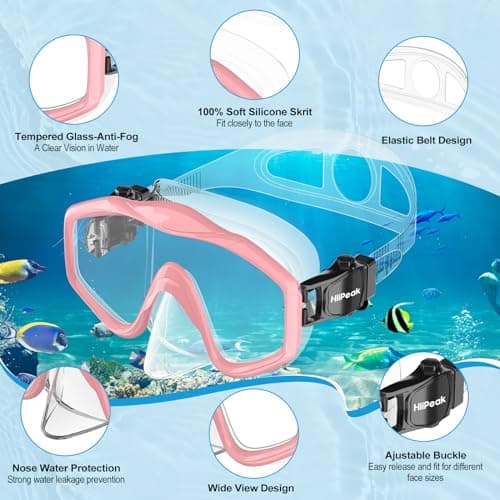 HiiPeak Kids Snorkel Set, Dry Top Snorkel Mask Snorkelling Package, Snorkelling Diving Mask with Breathing Tube Panoramic View Tempered Glass Anti-Fog, Children Swimming Goggles,Snorkeling Gear — view 5