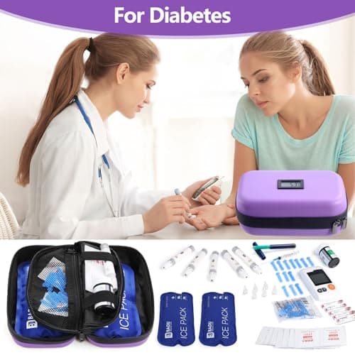 HIMDUZE Insulin Cooler Travel Case TSA Approved Refrigerated Medicine Cooler for Travel w/Thermometer Temperature Diabetic Case w/2 Reusable Ice Packs for Daily Life Trip, Purple — view 6