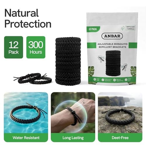 Anbar Leather Mosquito Repellent Bracelets for Adults and Kids, 12 Pack, Deet Free, All-Natural Anti-Mosquito, Tick, and Insect Essential Oils, 300-Hour Waterproof Outdoor Protection (Black) — view 3