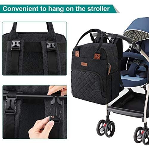 NUBILY Baby Changing Backpack Rucksack Changing Bag with Insulated Pockets Water Resistant Large Nappy Bag Diaper Back Pack for Dad and Mom Black — view 6