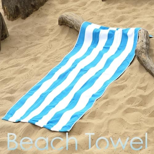 GEEZY Microfibre Beach Towel, Blue Striped - Quick Drying, Lightweight, Sand-Free, Large & Durable, Summer Design - Beach Essentials for Travel, Holiday, Swimming, Sauna, Adults & Kids, 70x140cm — view 3