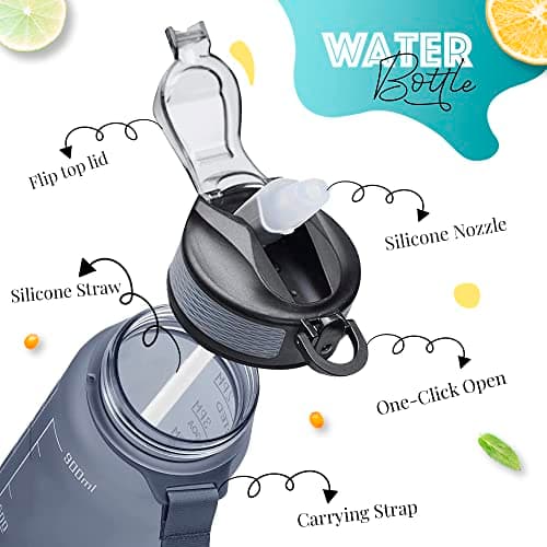 Active 100 1L Water Bottle with Straw, Motivational Time Marking | Dishwasher Safe | Leak-Proof | BPA-Free Drinks Bottle for Fitness, Work, Travel & Outdoor Use — view 6