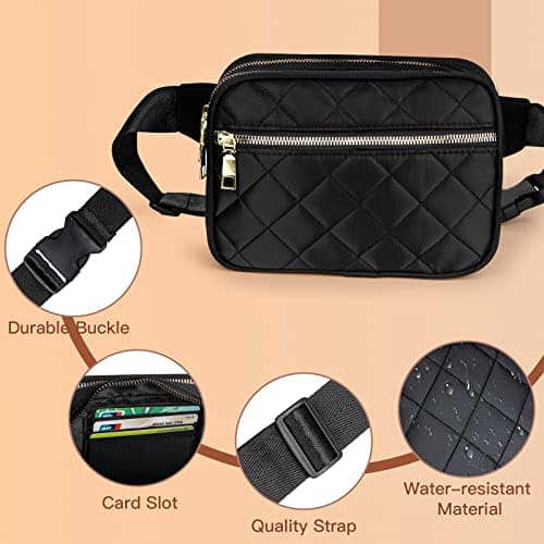 Bumbags for Ladies Rhombic Bum Bag Women Nylon Water Resistant Bumbag Black — view 5