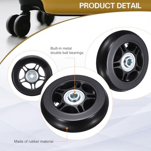 HIPICCO Luggage Suitcase Replacement Wheels, 70x24mm Caster Repair Kit — view 4