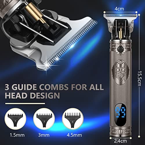 URAQT Hair Clippers for , Cordless Electric Trimmer Beard Trimmer, Detail Shaver, Precision T-Blade Grooming Cutting Kit with 3 Guide Combs and 2 (Silver), 1.0 count — view 6