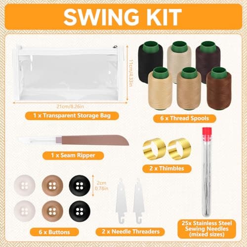 Homgaty Stainless Steel Sewing Needles Set - Large Eye Needle Kit with Thread, Thimbles & Accessories, Complete Hand Sewing Supplies, Emergency Repair & Travel Sewing Pack (Earth Tone Style) — view 2