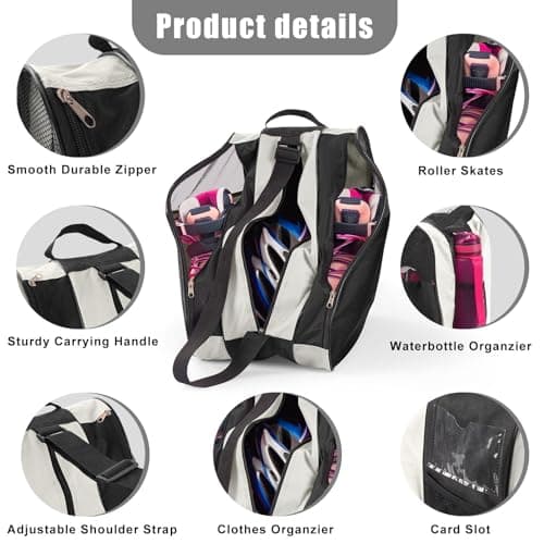 YEENAIV Skating Shoes Carry Bags Roller Skate Bag, Oxford Ice Skates Storage Bag for Kids & Adults, Unisex Adults Ice & Skate Bag Ii Fabric and Beach with Adjustable Shoulder Strap (White) — view 3