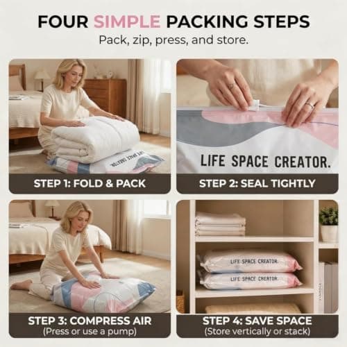 2PCS No Pump Vacuum Storage Bags, 2027 New Large Cube Vacuum Seal Bags, Press & seal, No Pump Needed for Jumbo Clothes Bedding, Comforters, Off‑Season Gear (XXL) — view 4