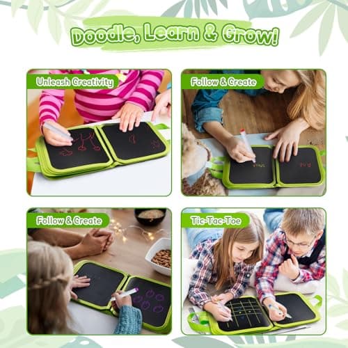 DoGeek Upgrade Erasable Doodle Books, Double-Sided Kids' Drawing Writing Boards with 12 Coloring Pens,Portable Learning Drawing Pad,Kids Plane Activities Toys Birthday Gifts for 3-8 Years(Green) — view 6