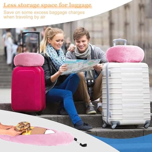 Stuffable Neck Pillow for Travel, 80 * 18.5cm Stuffable Travel Pillow with Adjustable Straps, Travel Pillow Stuffable with Clothes, Neck Pillow Stuffable for Extra Luggage Travel Essentials(Pink) — view 6