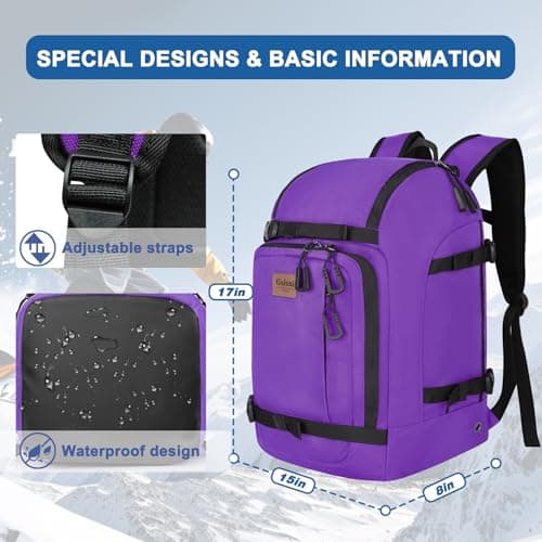 Goloni 50L Ski Backpack, Water‑Resistant Ski Boot Bag,Purple — view 2