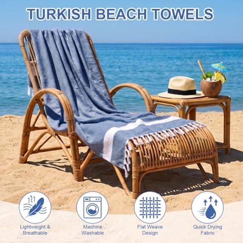 AOOTE Turkish Beach Towel, 100×180cm Turkish Cotton Beach Towel, Sand-Free Beachs Towels & Blanket, Lightweight Absorbent Quick Dry, Sand Free Towels for Swimming, Bath, Gym and Travel, Dark Blue — view 5