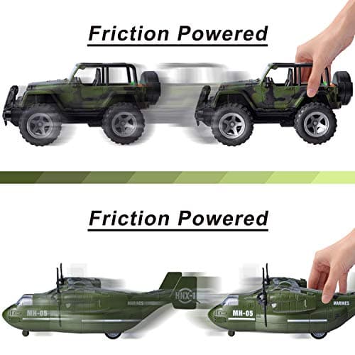 JOYIN MIlitary Vehicle Toy Set of Friction Powered Transport Airplane and Military Truck with Light and Sound Sirens and Soldier Army Men Action Figures for Kids — view 5
