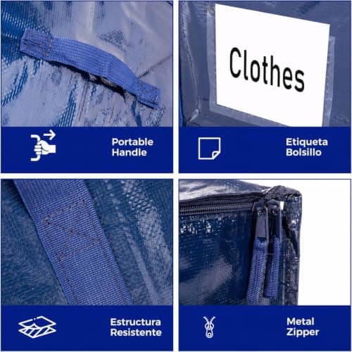 Mepham 4 Pack 90L Heavy Duty Moving Bags, Large Storage Bags with Reinforced Handles, Double Zipper, Waterproof Foldable Totes, Reusable Packing Bags for Moving, Home, Dorm & Travel — view 5
