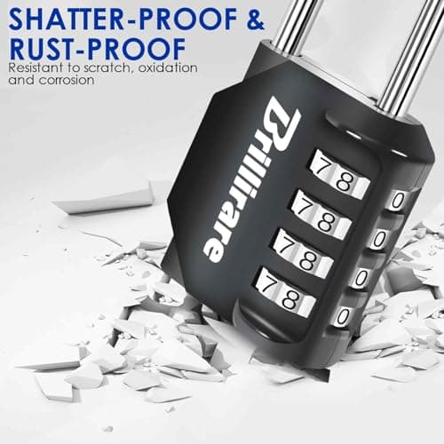 Brillirare Combination Lock, 4-Digit Padlock 2.3 Inch Long Shackle, Waterproof Zinc Alloy Outdoor Travel Luggage Locks Keyless for Backpack, Gym Locker, Hasp, Fence, Gate, Case, Toolbox-Black — view 6