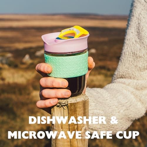 SoleCup. - Reusable Strengthened Glass Travel Cup - Spill Proof Coffee Mug - 12oz/340ml BPA-Free Hot Drink Travel Mug with Lid & Silicone Band (Black, 12oz / 340ml) — view 3