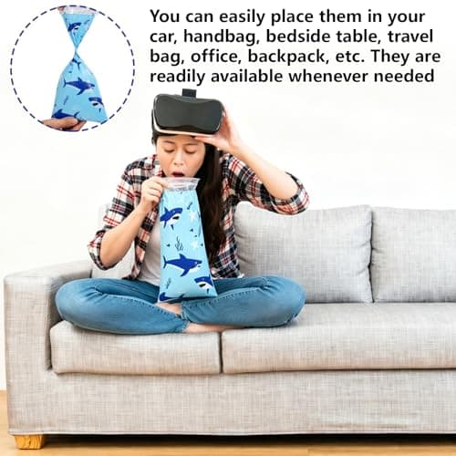 50Pcs Sick Bags with Cartoon Pattern, Disposable Vomit Bags for Travel, Leakproof Sickness Bags Barf Bags for Nausea and Vomiting for Children and Adults, Sky Blue Shark — view 6