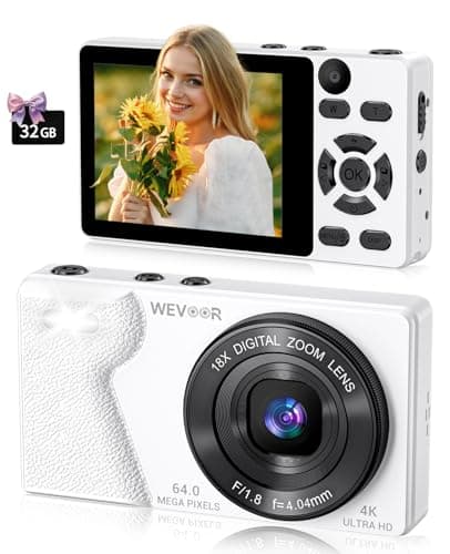 Digital Camera 4K 64MP Autofocus Compact 32GB White