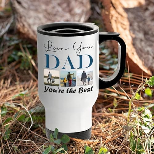 EKAM Personalised Gifts for Dad Fathers Day, Customised Photo Travel Mug 14oz Stainless Steel Insulated Travel Tea/Coffee Mug - Add Your Photos – Dad Gifts from Daughter Son — view 2