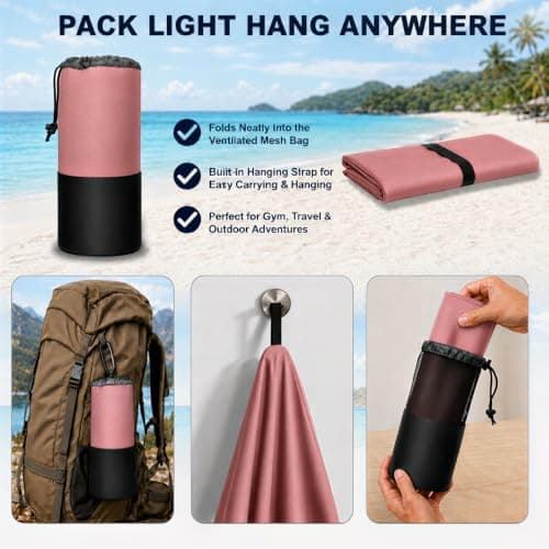 Microfibre Towel - 250 GSM Highly Absorbent Gym Towel & Travel Towel, 30*50cm Lightweight Quick Dry Towels for Adults, Soft Sports Towel for Swimming, Yoga, Camping, Hiking & Beach Dusty Rose — view 4