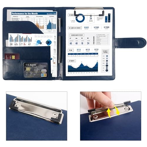 GraduatePro Clipboard Folder A5 with Storage Leather Document Folder Waterproof Magnetic Conference Presenter Business Organizer Blue — view 5