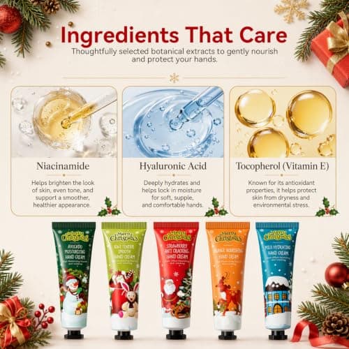 Small Christmas Hand Cream Set, Moisturising Hand Lotion Mini Handcream Set, Hand Moisturiser Kit Nourishing Travel Size Moisturizer Small Christmas Birthday Gifts for Women Men（30gx5pxs） — view 3