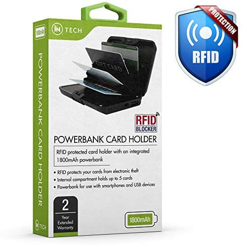 iN TECH 1800 mAh Powerbank and RFID Protection Card Holder - Compact Powerful Power Bank Wallet Case with Signal Blocking Protection, Micro USB Cable Included — view 2