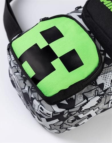 Minecraft Creeper Body Bag in Black | Adjustable Shoulder Strap Zip-Up Carrying Bag for Boys | Game-Themed Personal Item Storage Merchandise for Young Gamers Merch — view 5